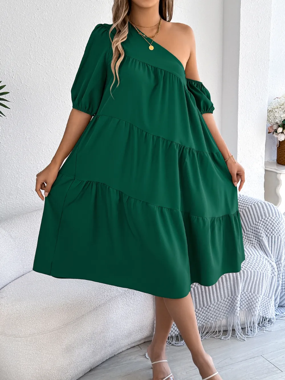Single Shoulder Tiered Dress, image 5