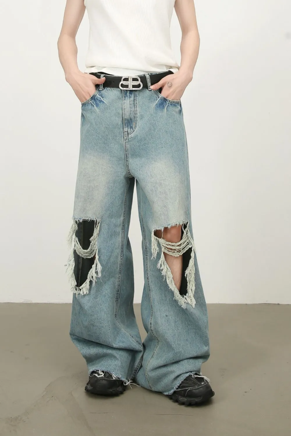 Men's Raw Hem Distressed Jeans, image 3