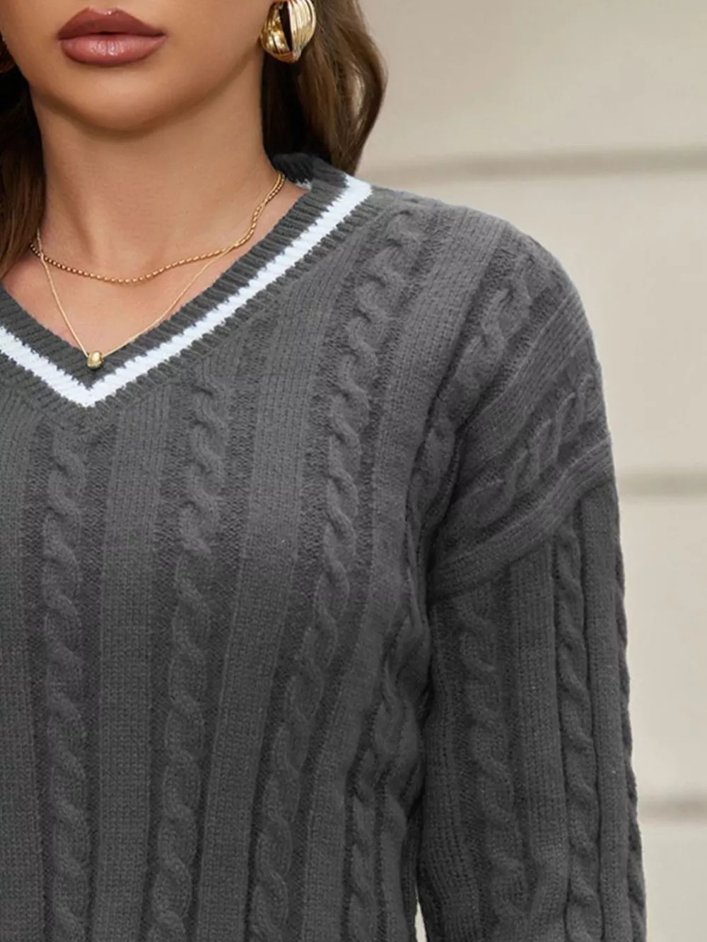 Classic Cable Knit V-Neck Sweater, image 11