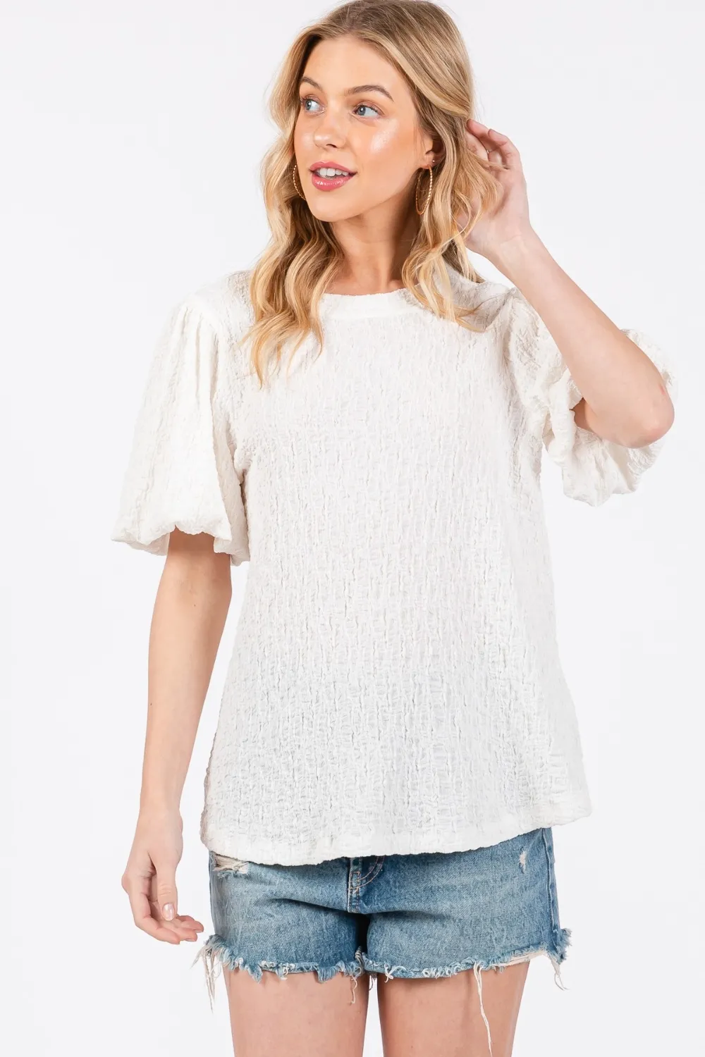 Ces Femme Textured Puff Sleeve Top, image 5