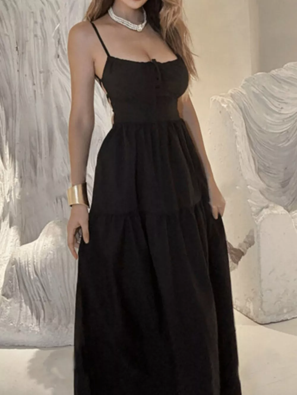 Lace Up Back Maxi Cami Dress, image 2