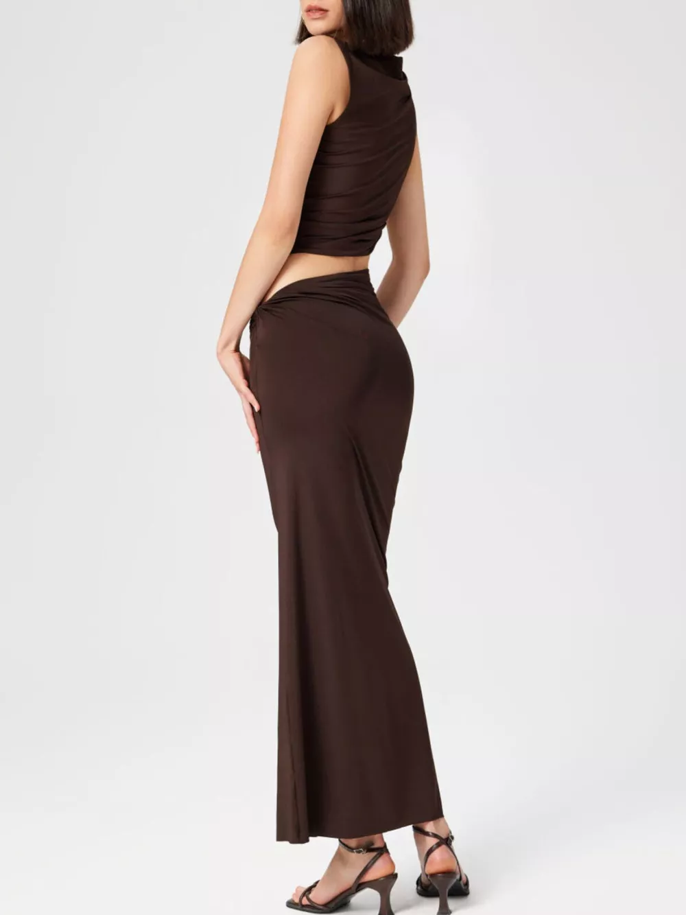 Asymmetrical Ruched Knit Top and Skirt Set, image 3