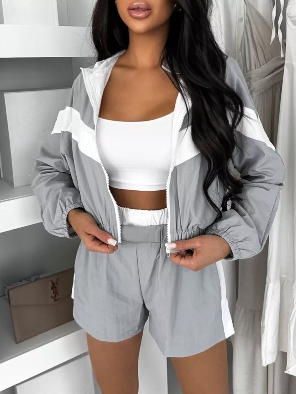 Zip Up Long Sleeve Outerwear and Shorts Set, image 4