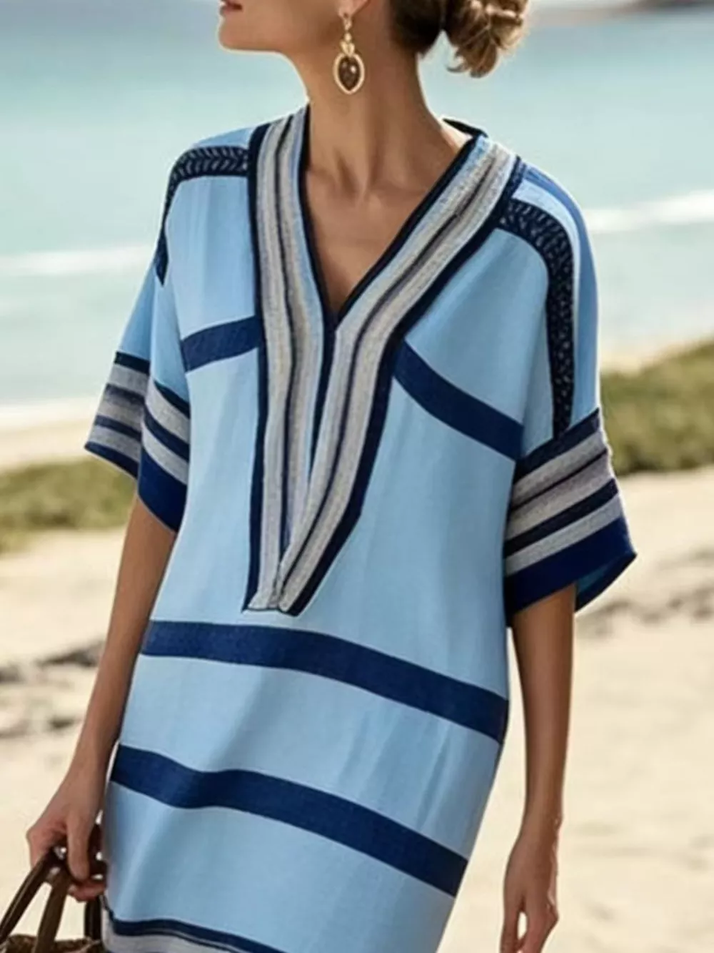 Full Size Striped Half Sleeve Midi Dress Plus Size, image 3