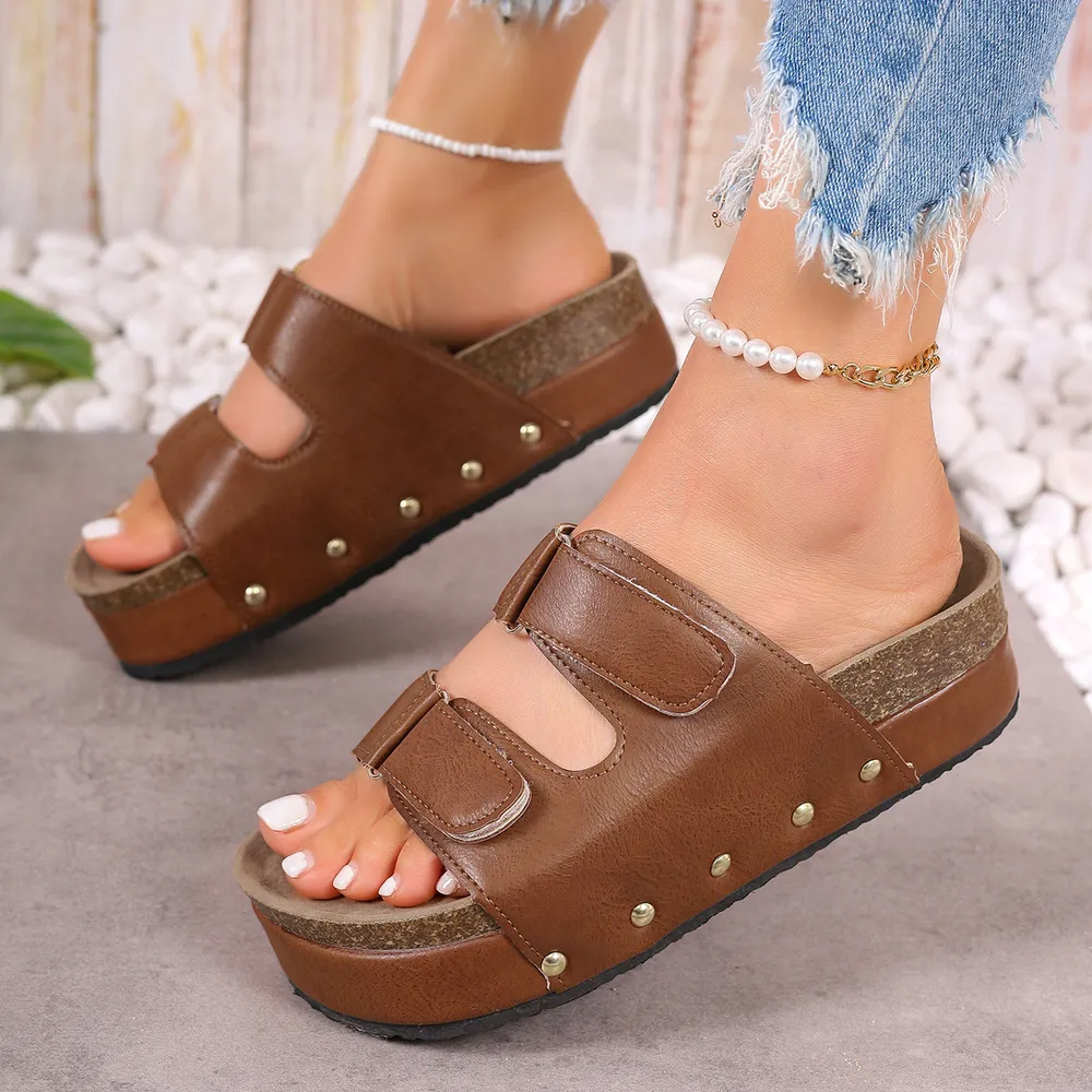 PU Leather Studded Platform Sandals, image 4