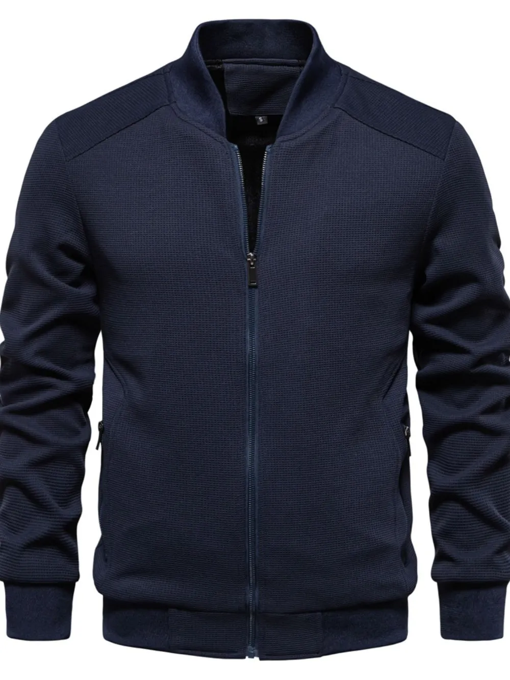 Men's Waffle Knit Baseball Collar Zip Up Jacket, image 8