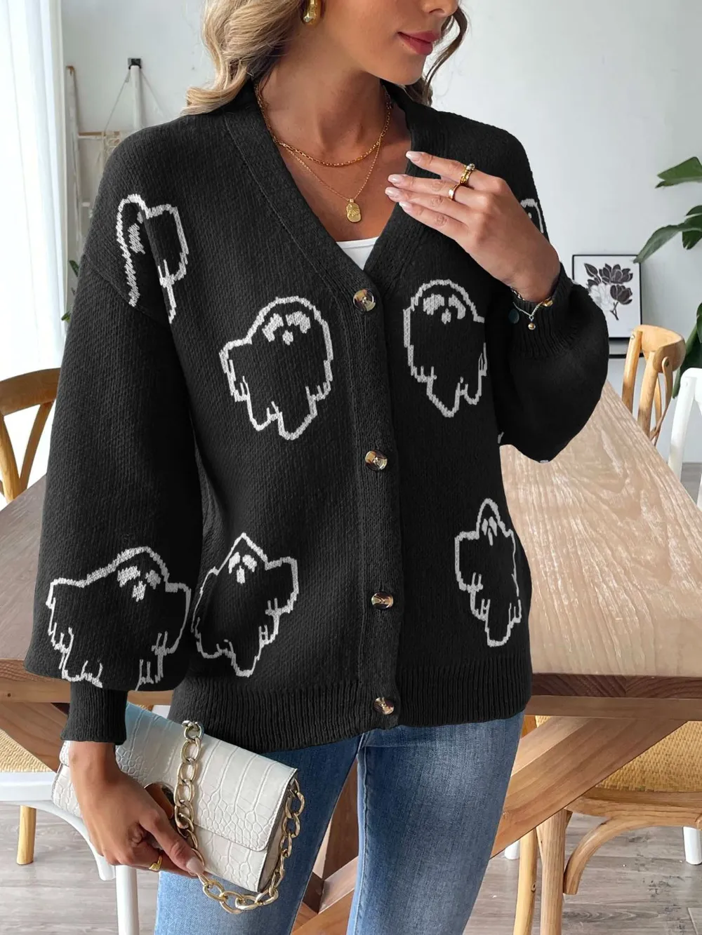 V-Neck Dropped Shoulder Cardigan, image 8