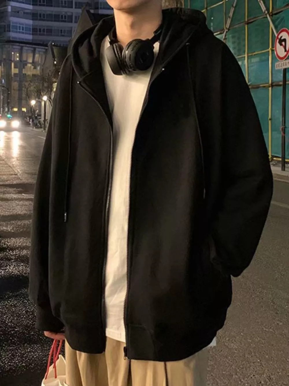 Men's Plus Size Casual Solid Color Zip-Up Hoodie, image 5