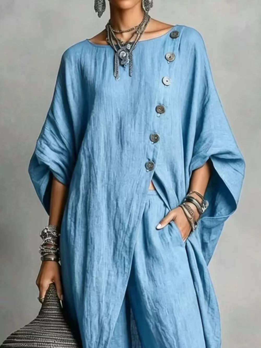 Full Size Asymmetric Button-Down Top and Wide-Leg Pants Set Plus Size, image 10