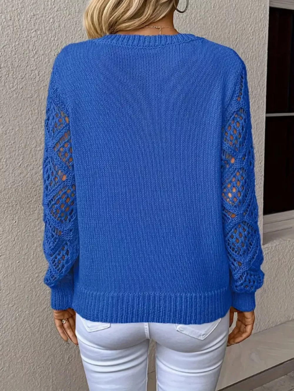 V-Neck Crochet Sleeve Sweater, image 9