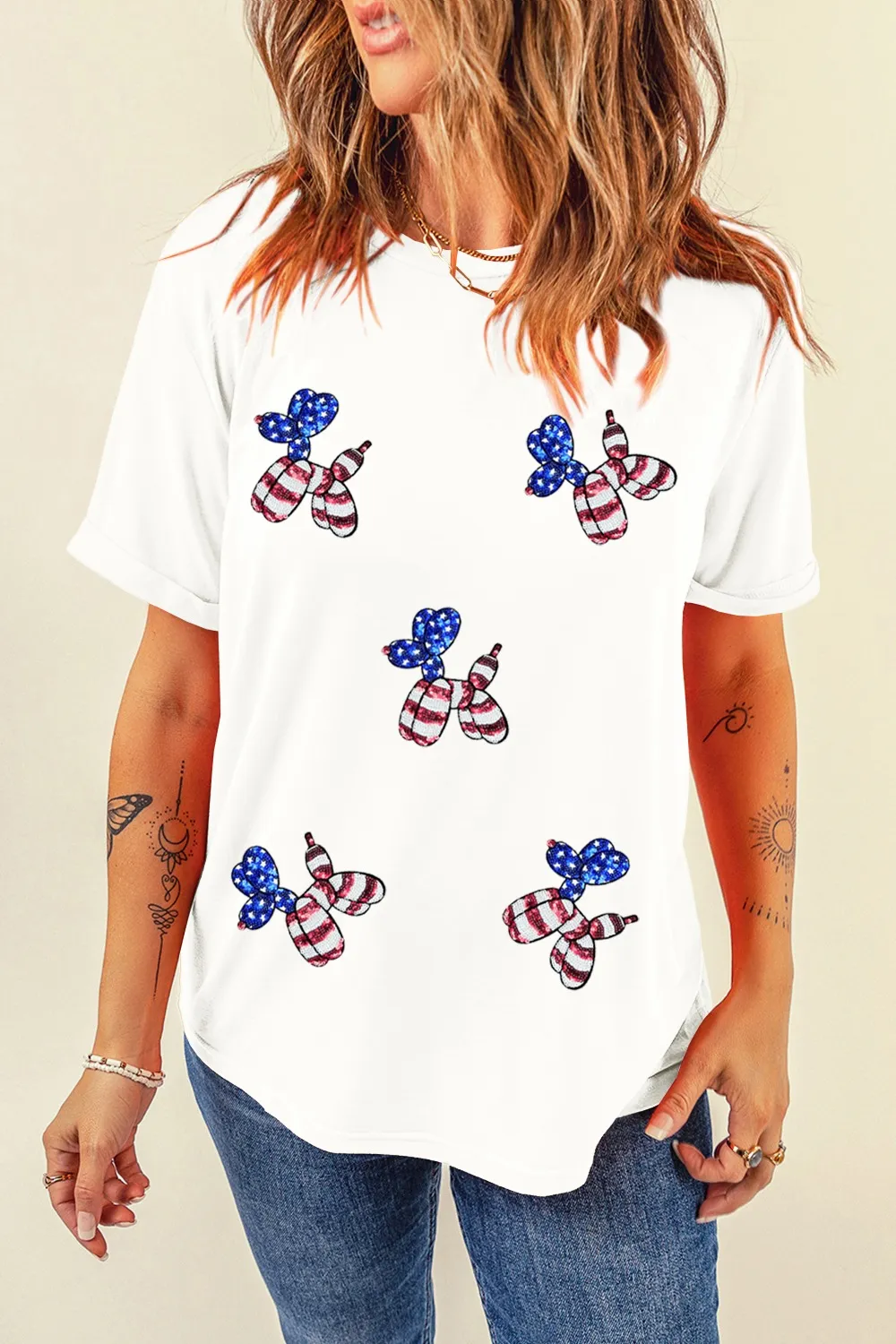 Sequin Stars and Stripes Balloon Puppy Graphic Crewneck Tee, image 4