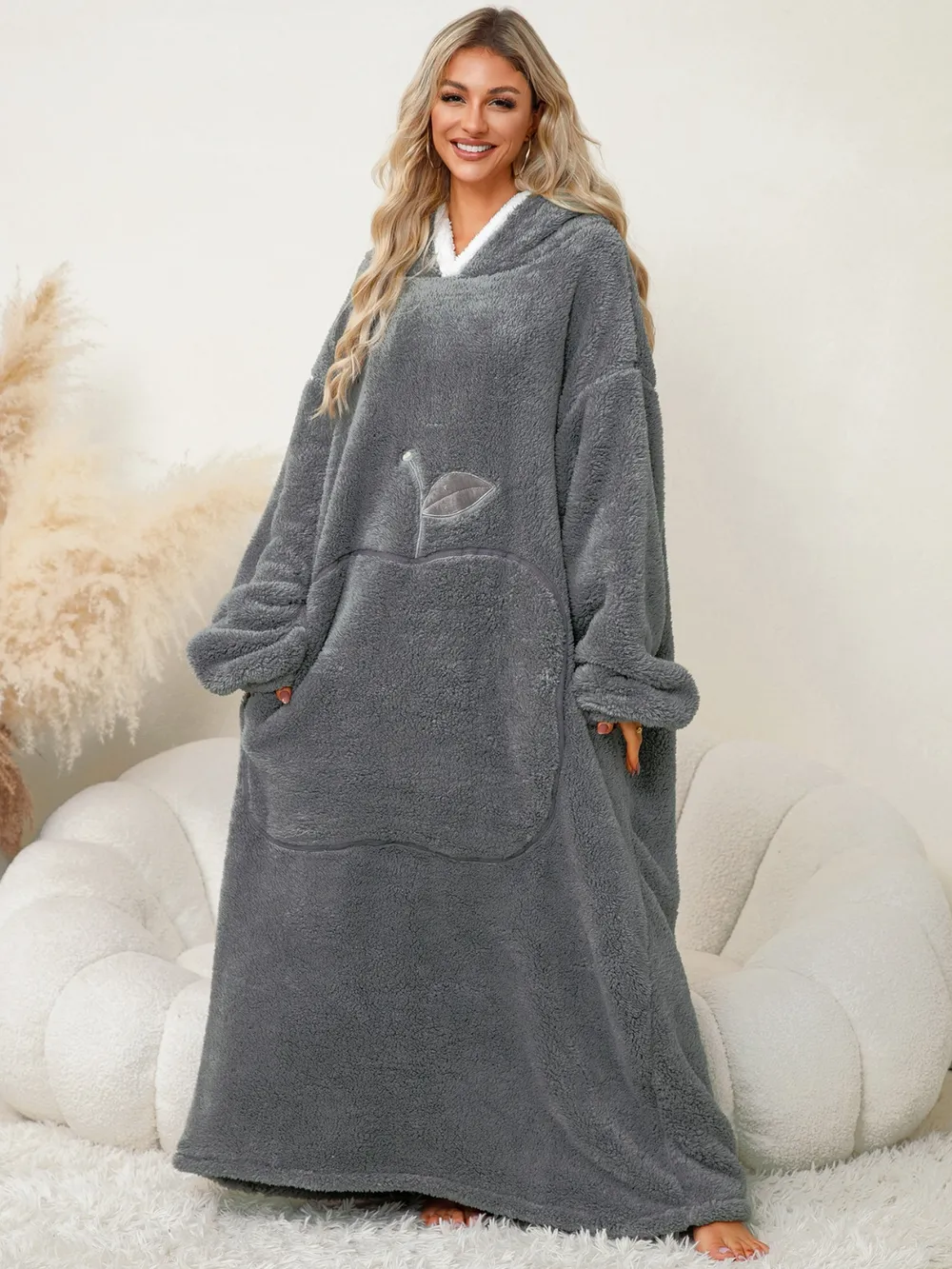 Pocketed Contrast Long Sleeve Hooded Lounge Dress, image 16