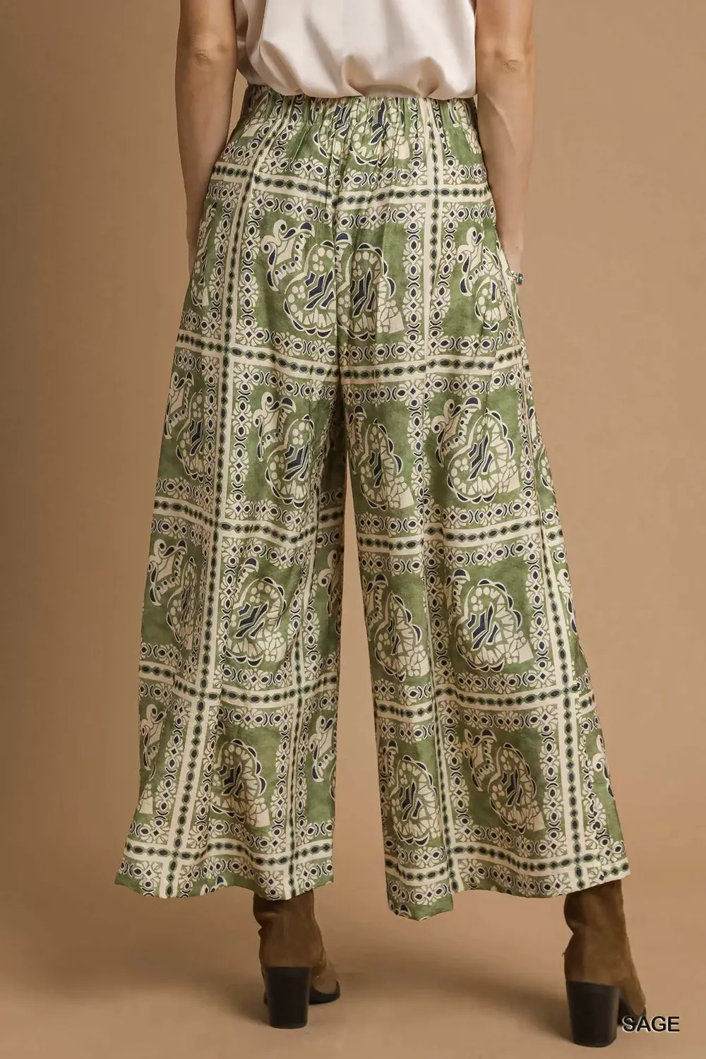 Bohemian Print Pants with Pockets, image 2