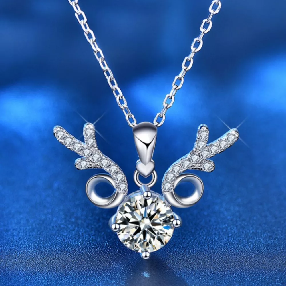 1 Carat Moissanite 925 Sterling Silver Antlers Necklace, image 4