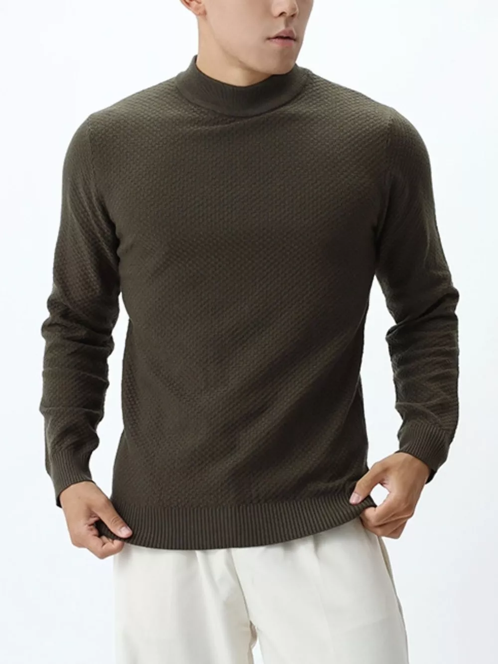 Men's Plus Size Textured Mock Neck Knit Top, image 10