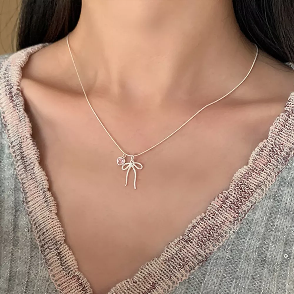 Bow & Heart Pendant Necklace, image 4