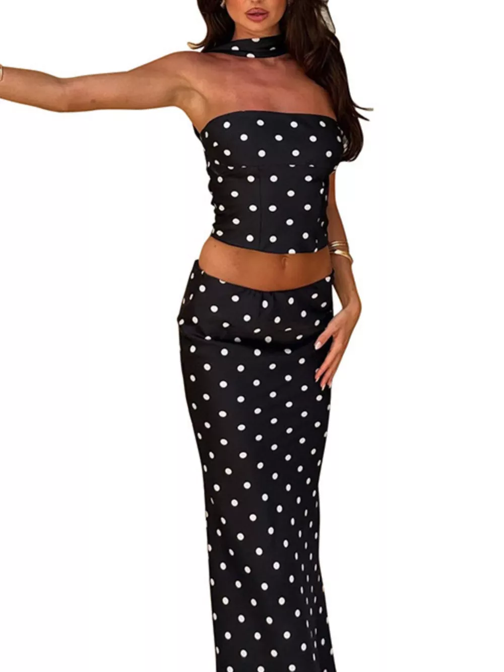Polka Dot Tube Top and Maxi Skirt Set, image 2