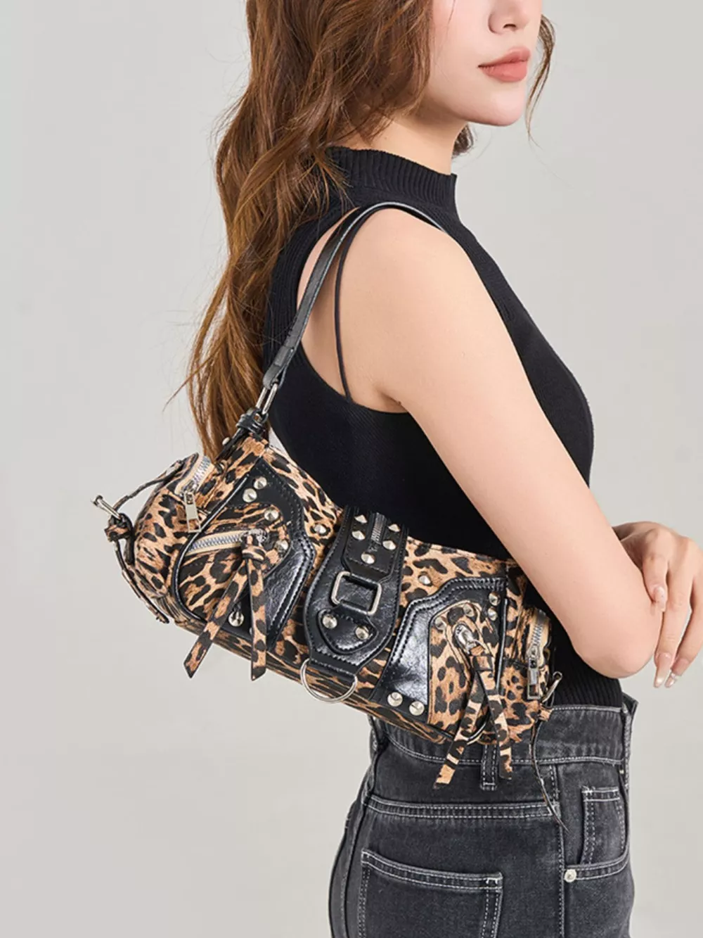 Leopard Print Buckle Shoulder Bag, image 3