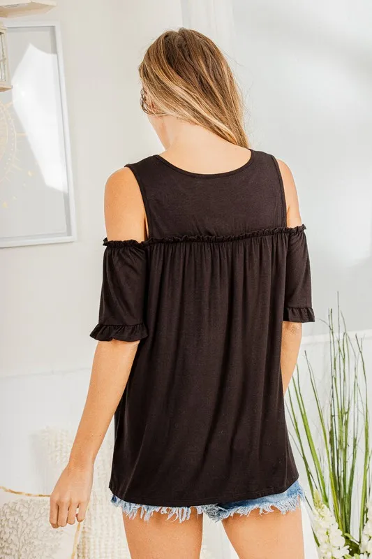 Full Size Frill Round Neck Cold Shoulder T-Shirt Plus Size, image 2