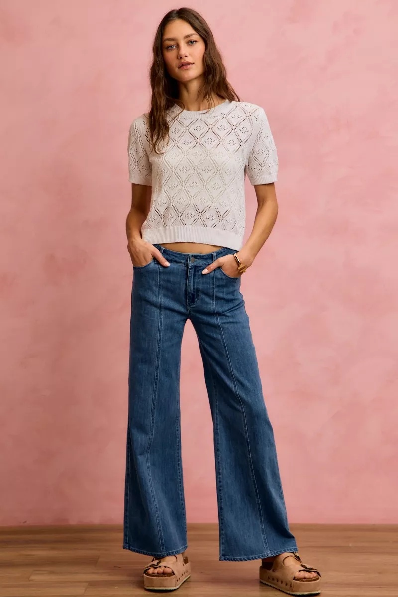 Seam Detail Mid Rise Stretch Denim Jeans, image 8