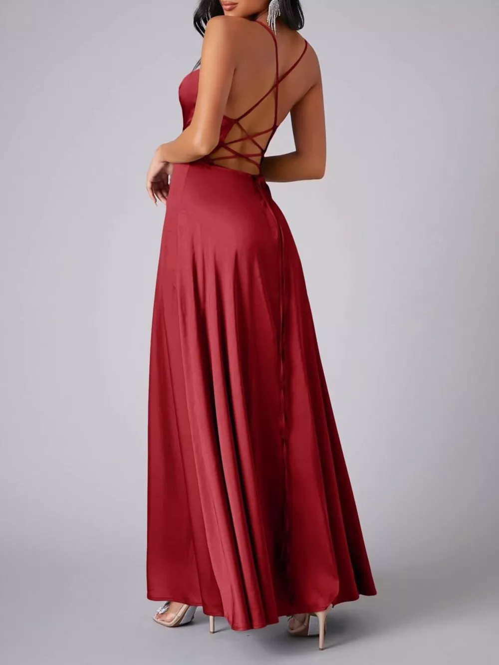 Lace Up Back Split Maxi Dress, image 3
