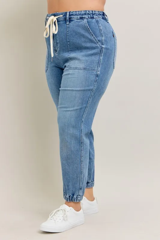 Full Size High Waist Denim Jogger Plus Size, image 3