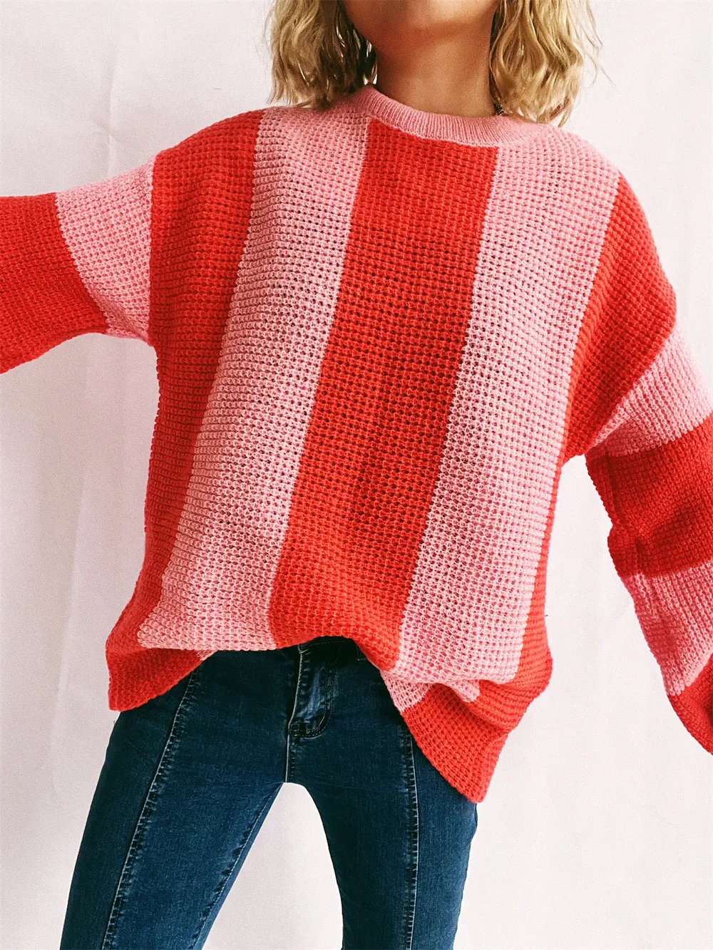 Color Block Round Neck Long Sleeve Sweater, image 9