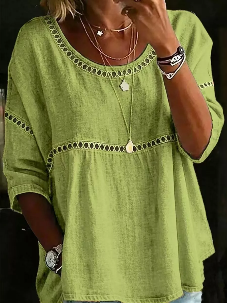 Full Size Hollow Out Round Neck Top Plus Size, image 21