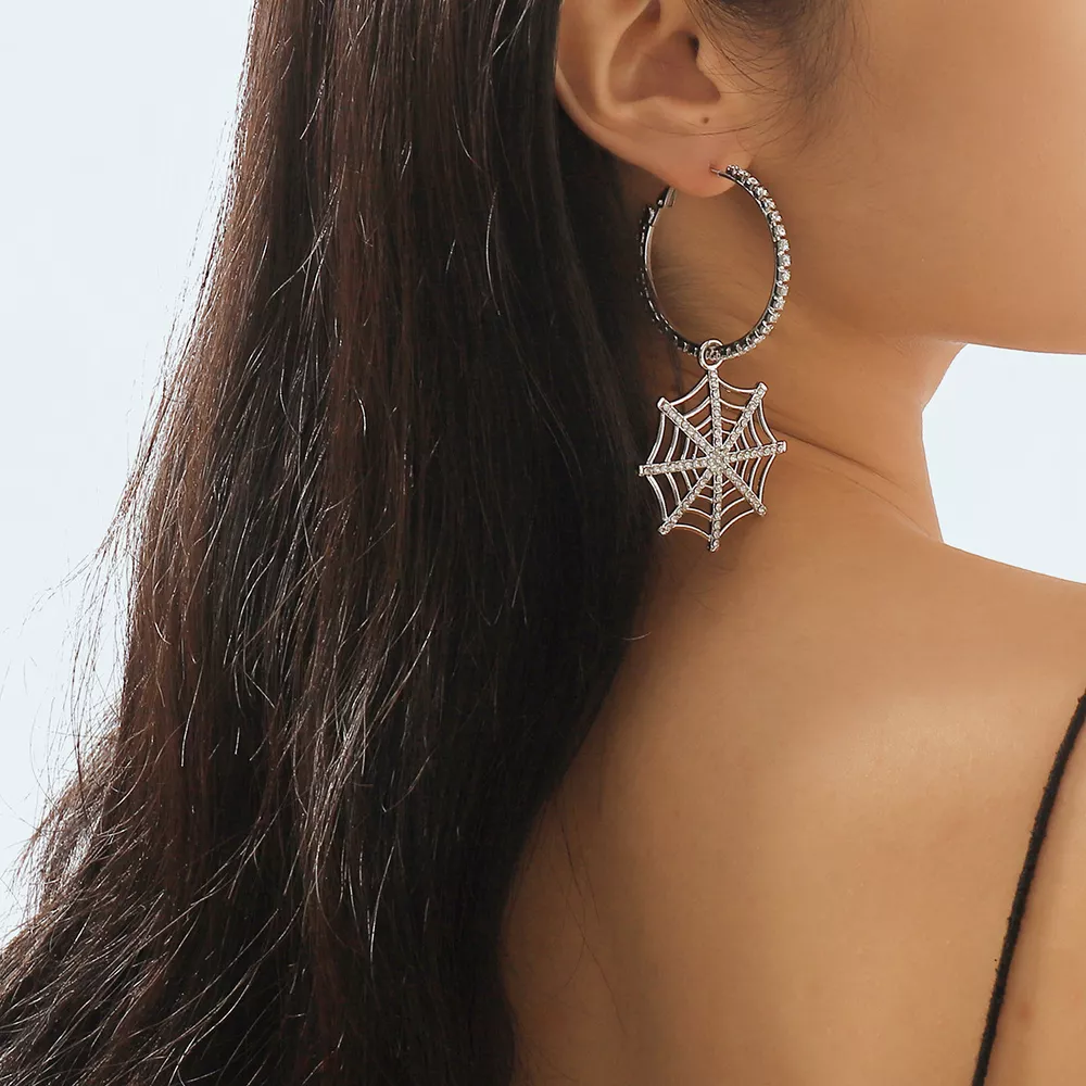 Halloween Spider Web Dangle Hoop Earrings, image 7