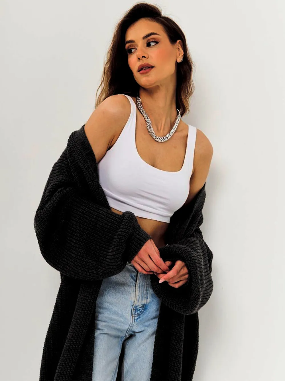 Open Front Long Sleeve Longline Cardigan, image 3
