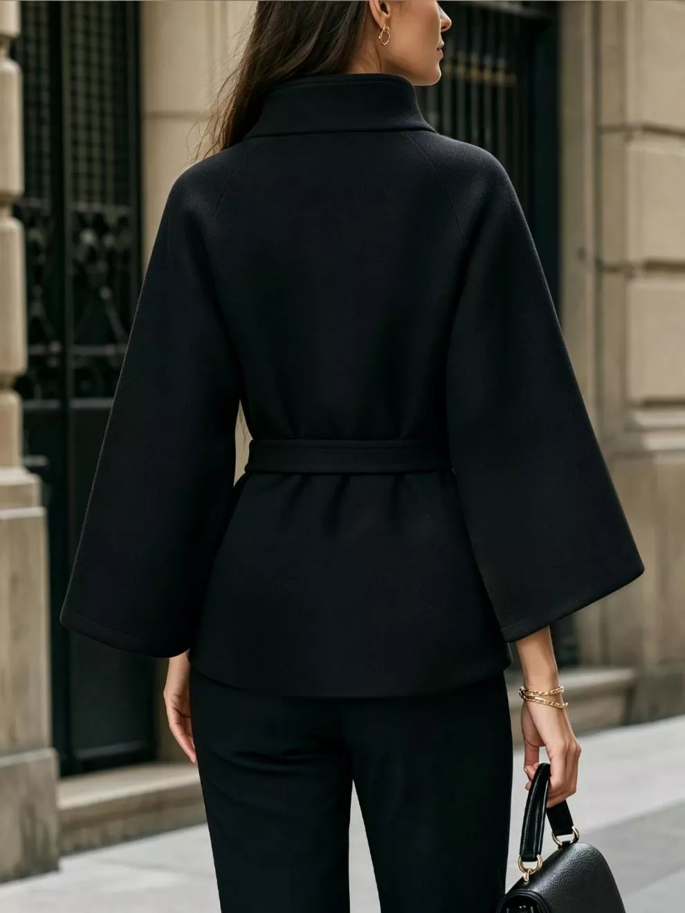 Button Down Cape Coat with Belted Waist, image 8