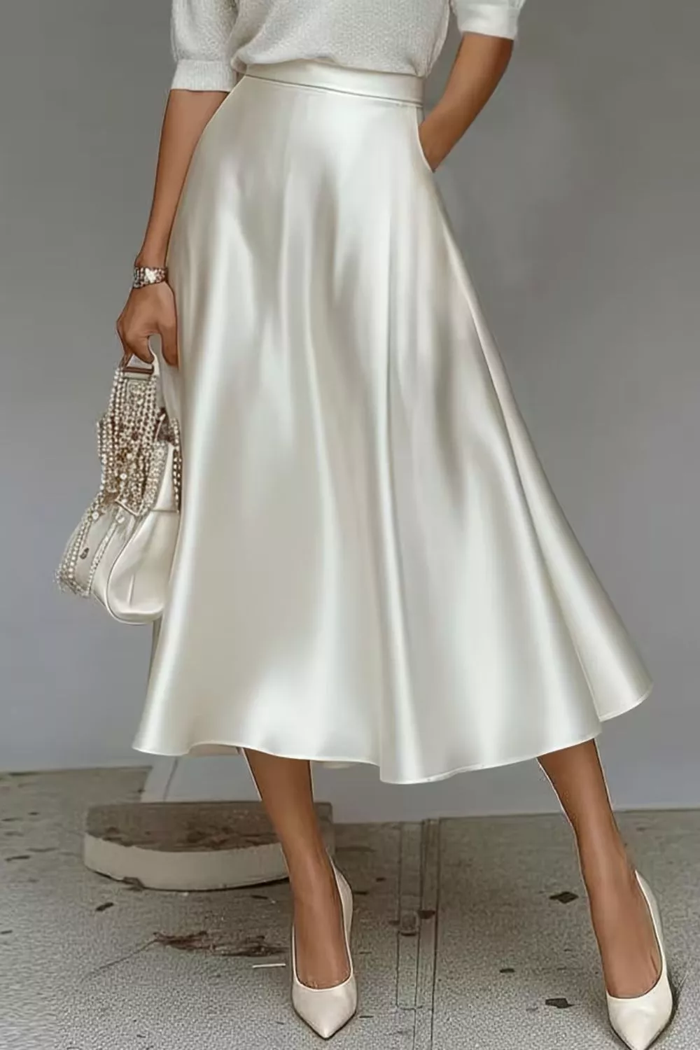 Satin A-Line Midi Skirt, image 3