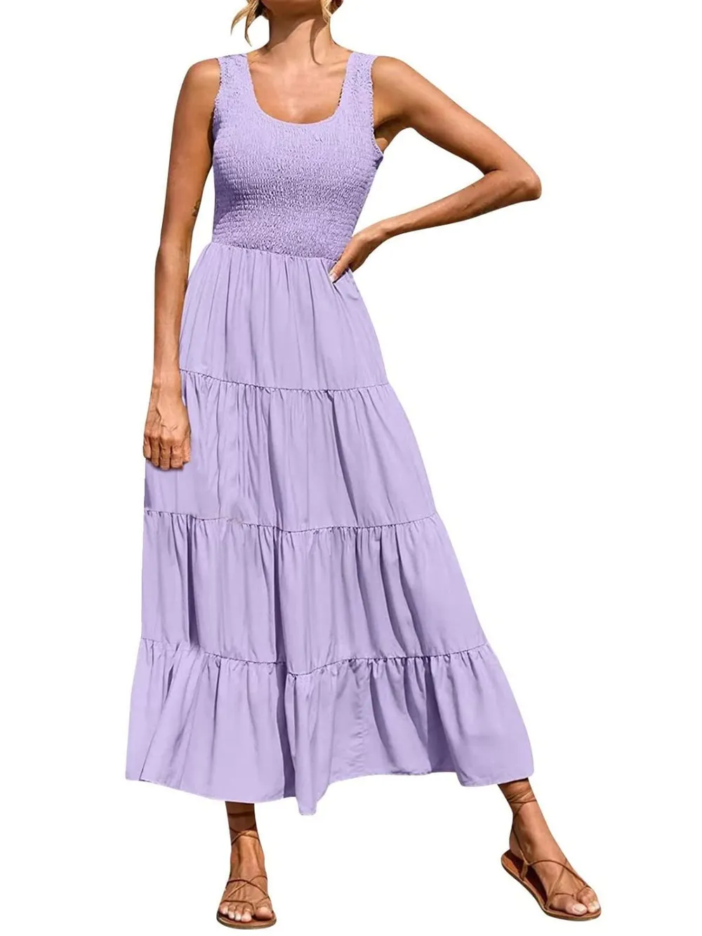Tiered Smocked Wide Strap Dress, image 3