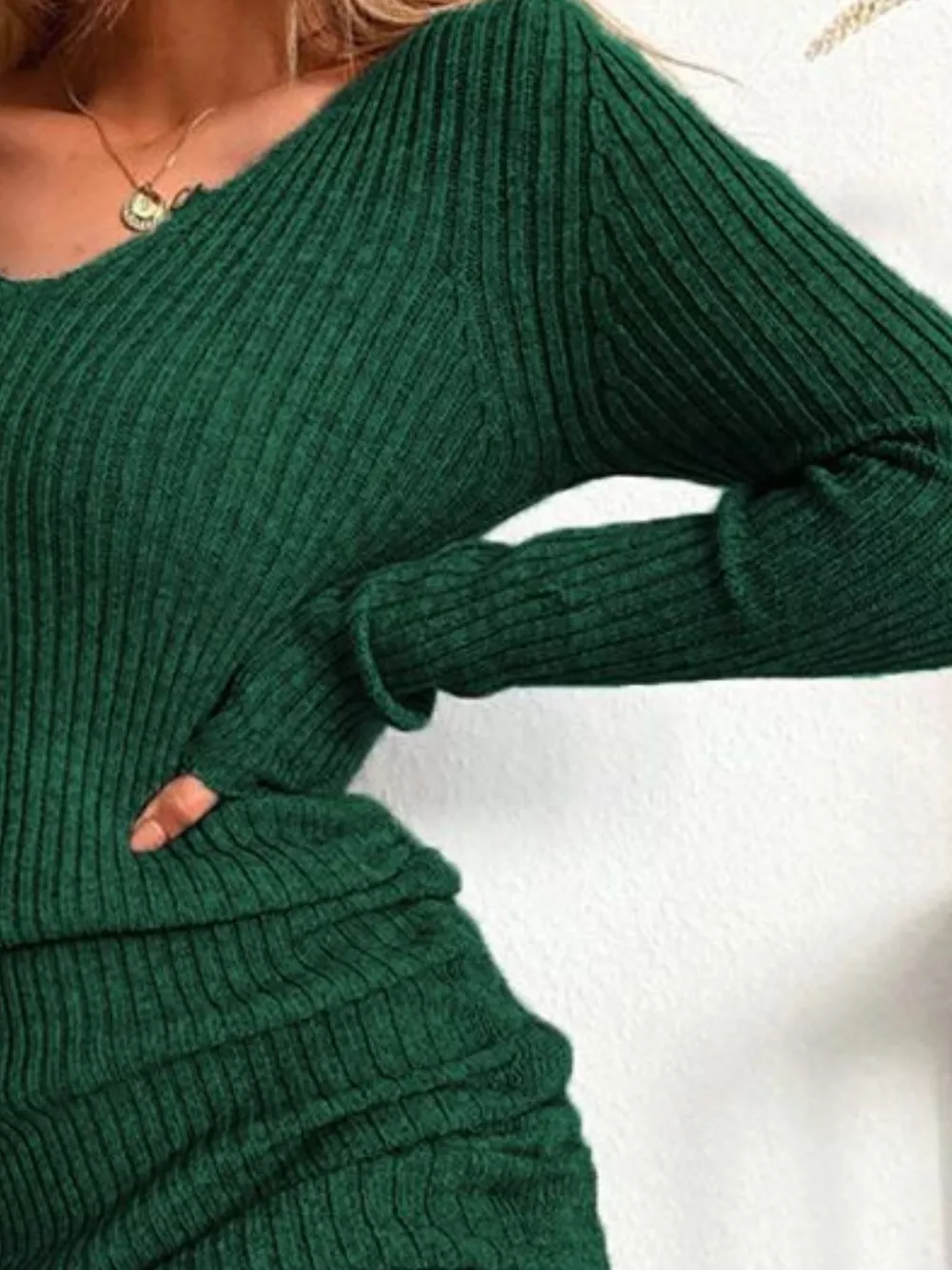Full Size Ribbed Knit Drawstring Bodycon Sweater Dress Plus Size, image 5