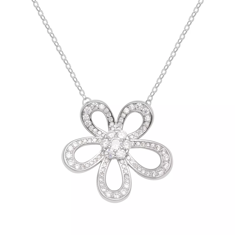925 Sterling Silver Flower Pendant Necklace, image 4