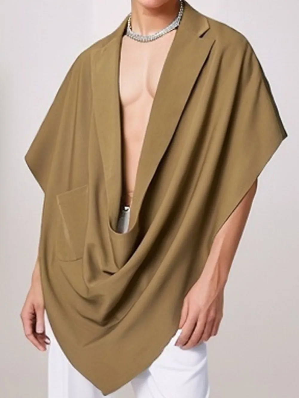 Men's Full Size Pocket Patched Draped Asymmetrical Hem Cape Plus Size, image 2