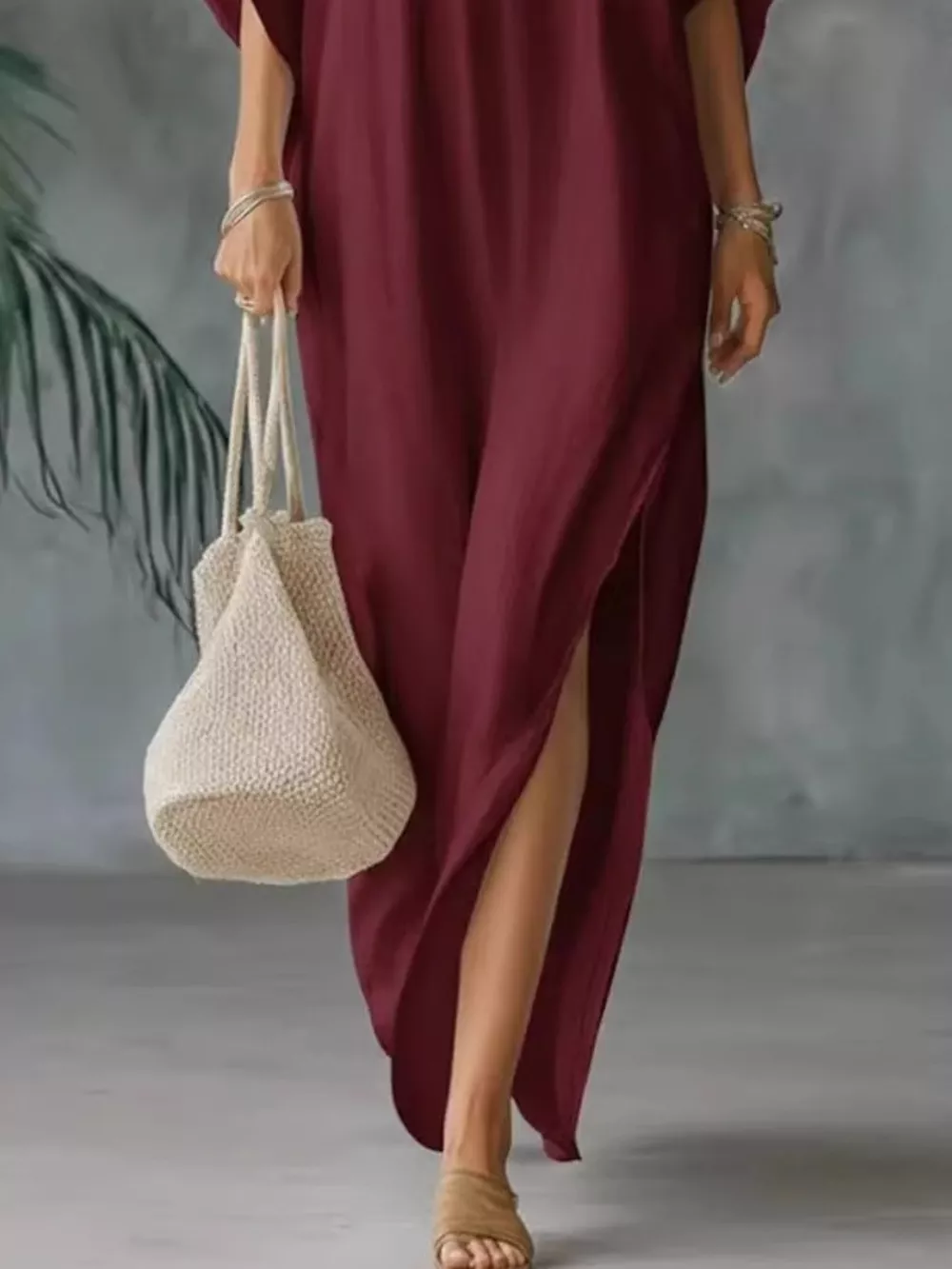 Full Size V-Neck Maxi Dress with Side Slits Plus Size, image 6