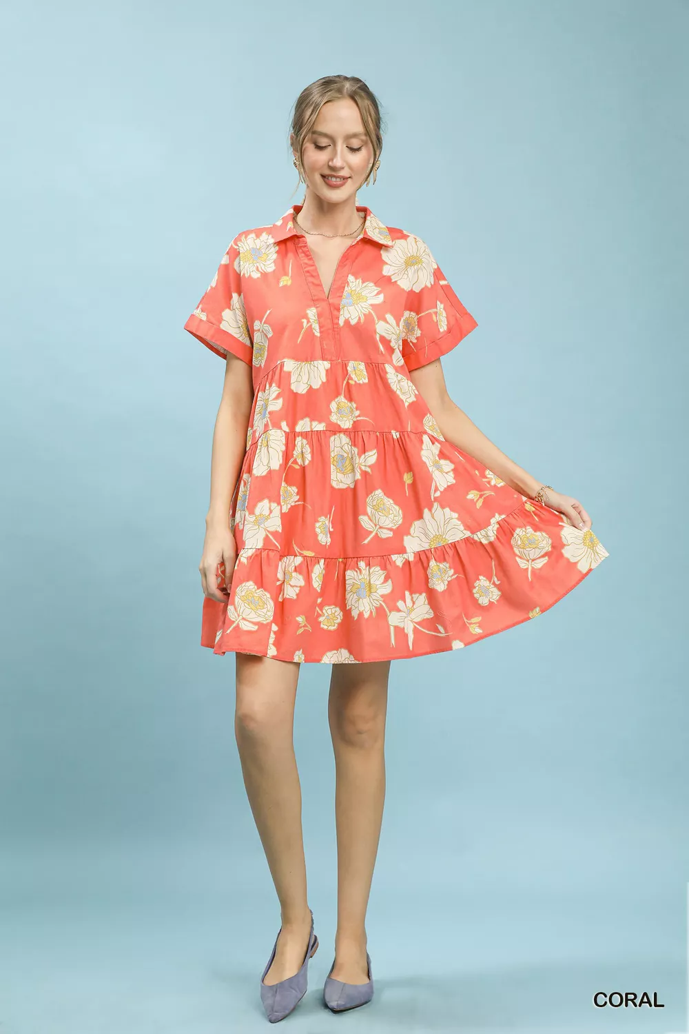 Floral Tiered Collared Babydoll Dress, image 5