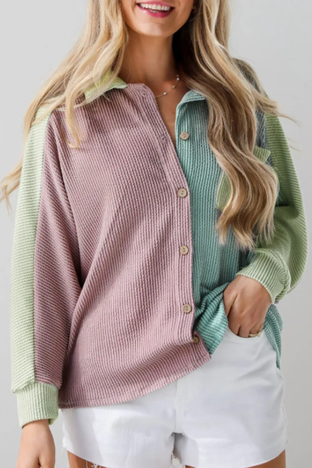 Color Block Corded Button Up Shacket, image 3
