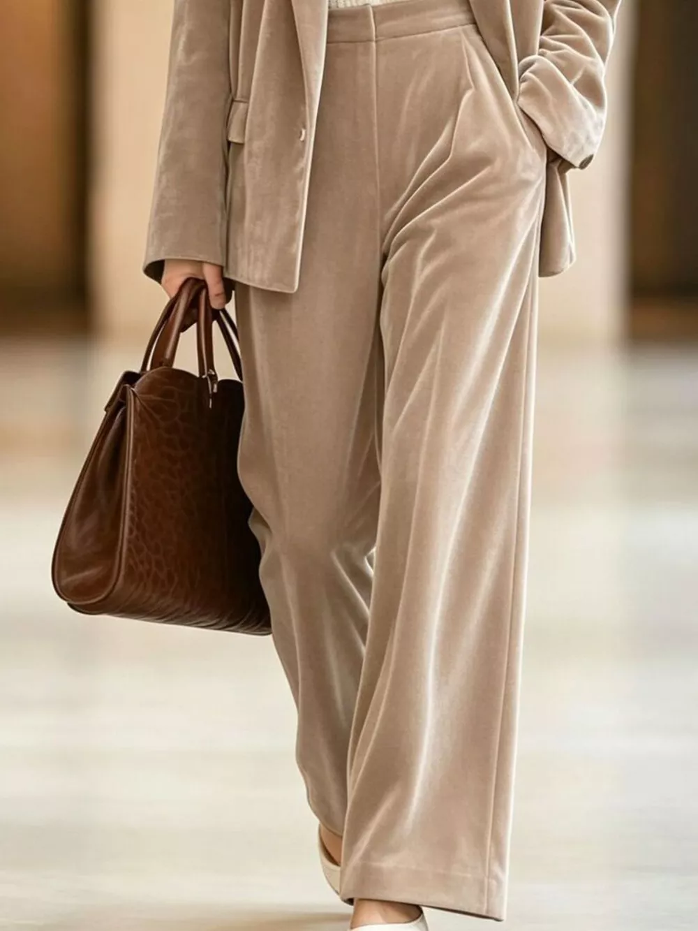 Velvet Blazer and Wide-Leg Pants Two-Piece Set, image 6