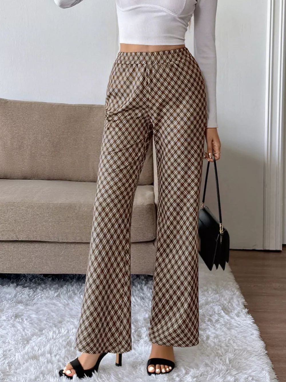 Plaid High-Waisted Wide Leg Pants