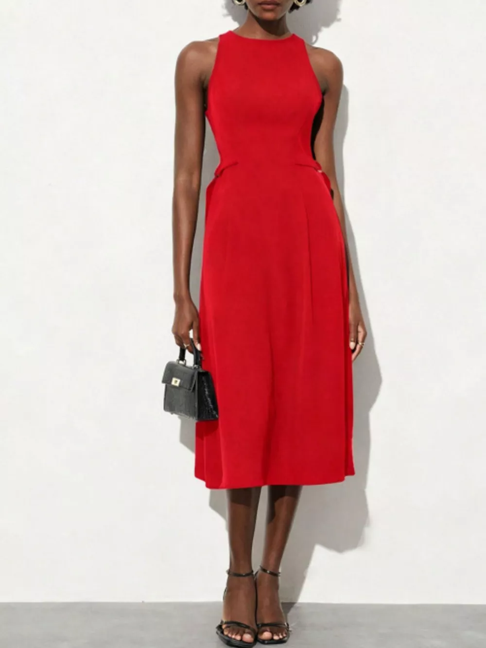 Sleeveless Solid Color Midi Dress, image 2