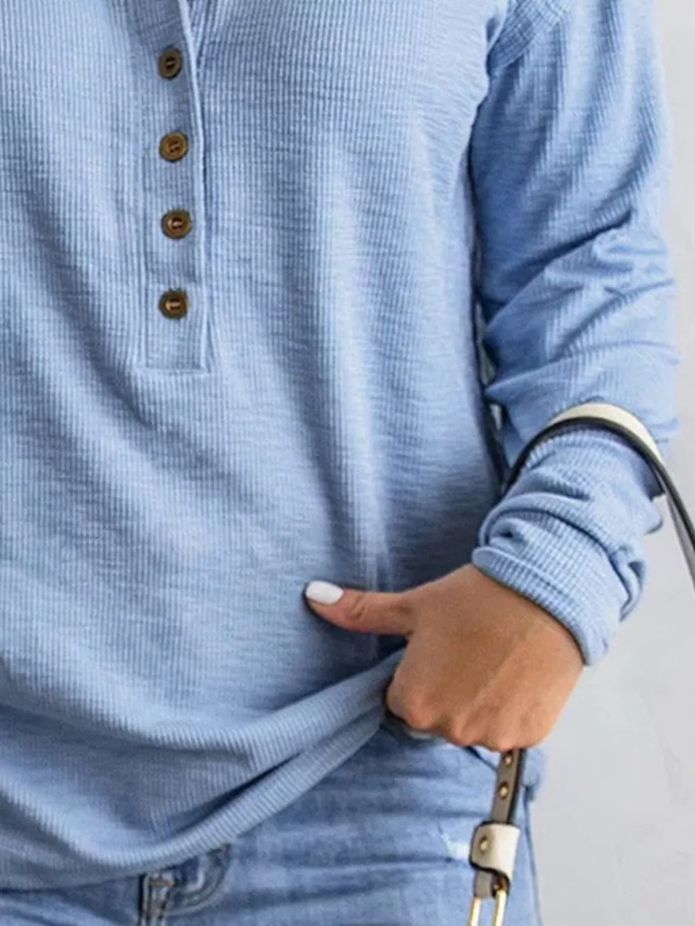 Full Size Button Detail Long Sleeve Top Plus Size, image 4