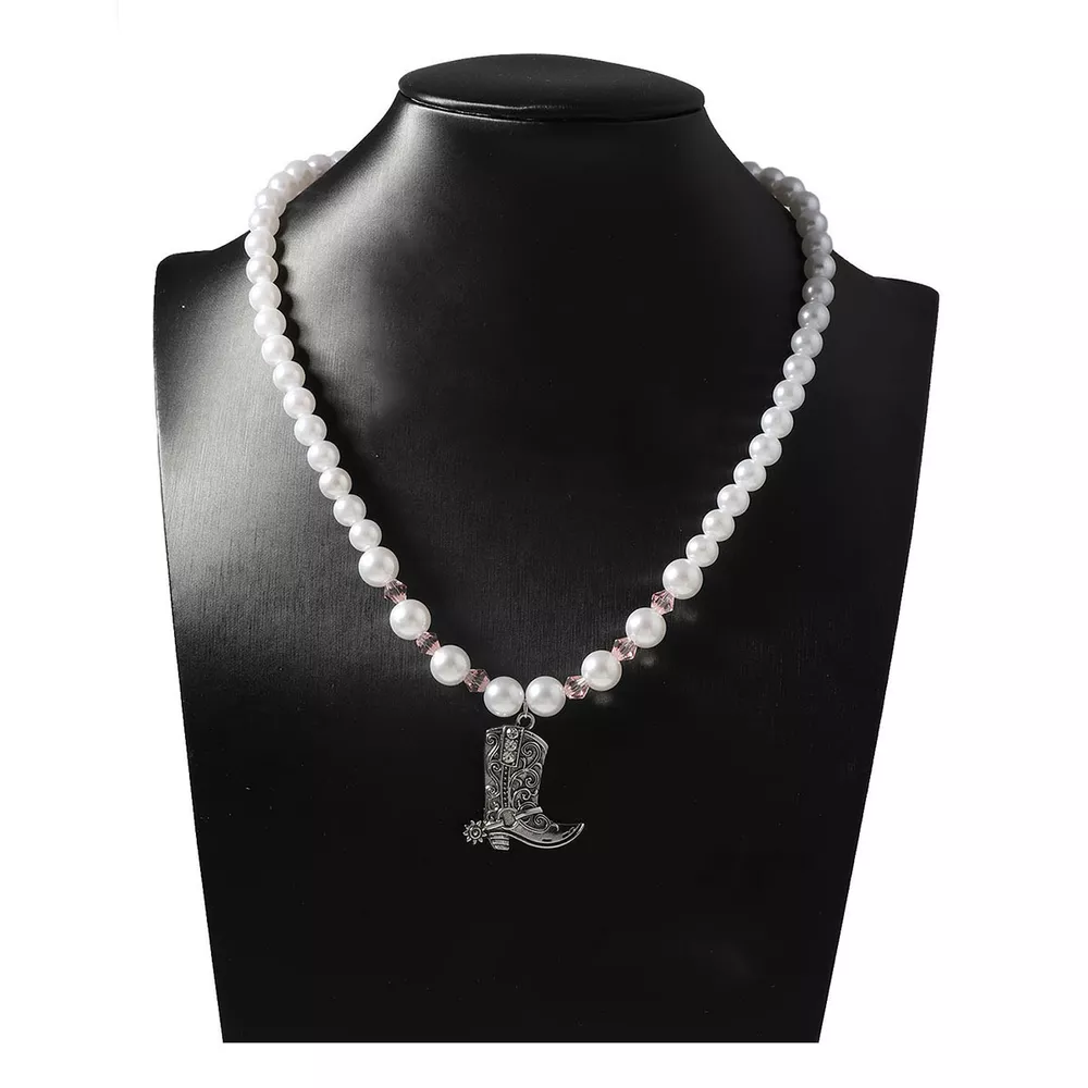 Pearl Beaded Cowboy Boot Necklace
