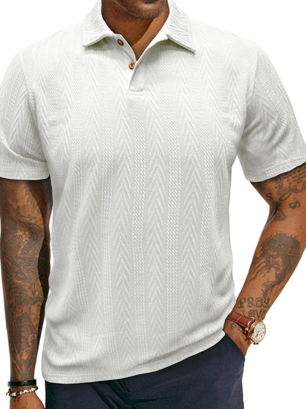 Men's Classic Chevron Textured Polo Shirt, image 4