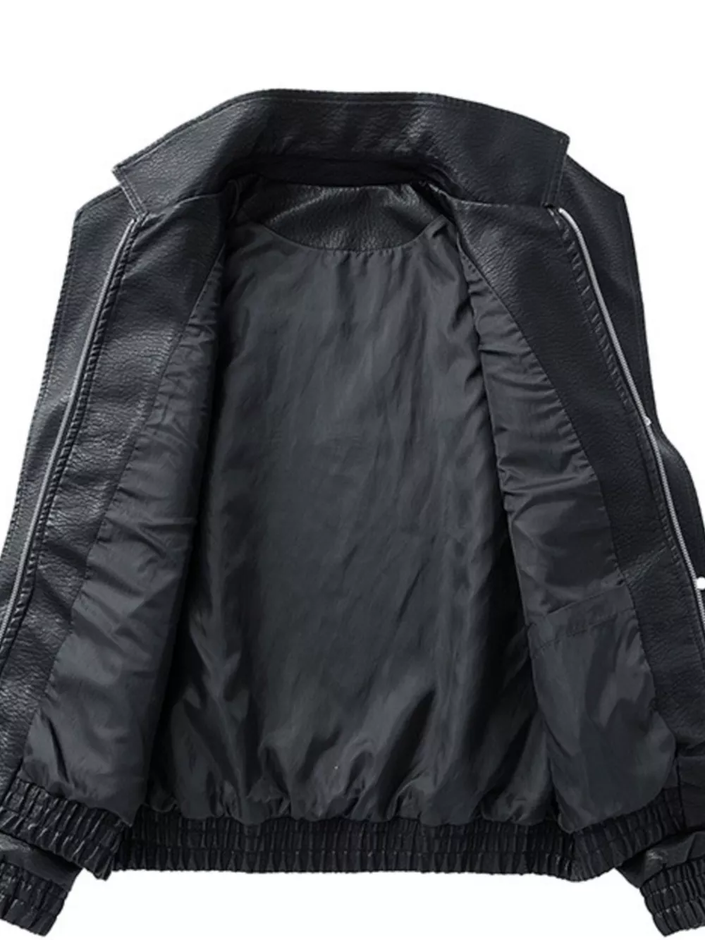 Men's Plus Size Faux Leather Bomber Jacket, image 3
