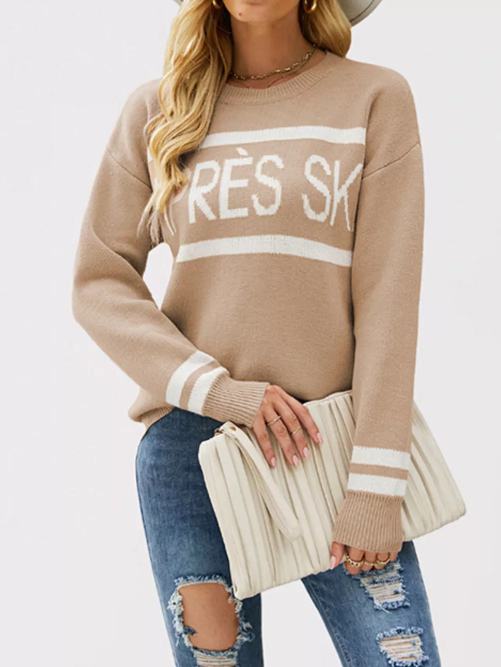 Letter Crew Neck Dropped Shoulder Sweater, image 8