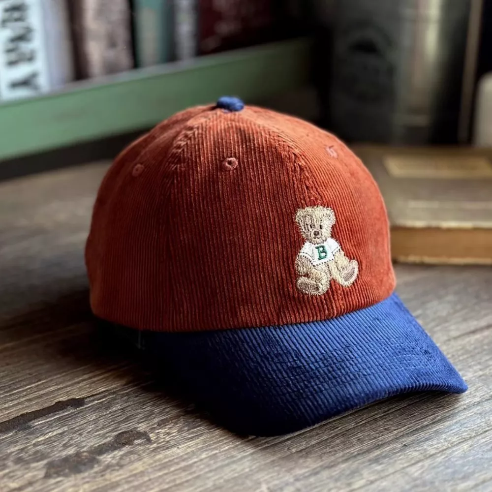Corduroy Baseball Cap with Embroidered Bear, image 4