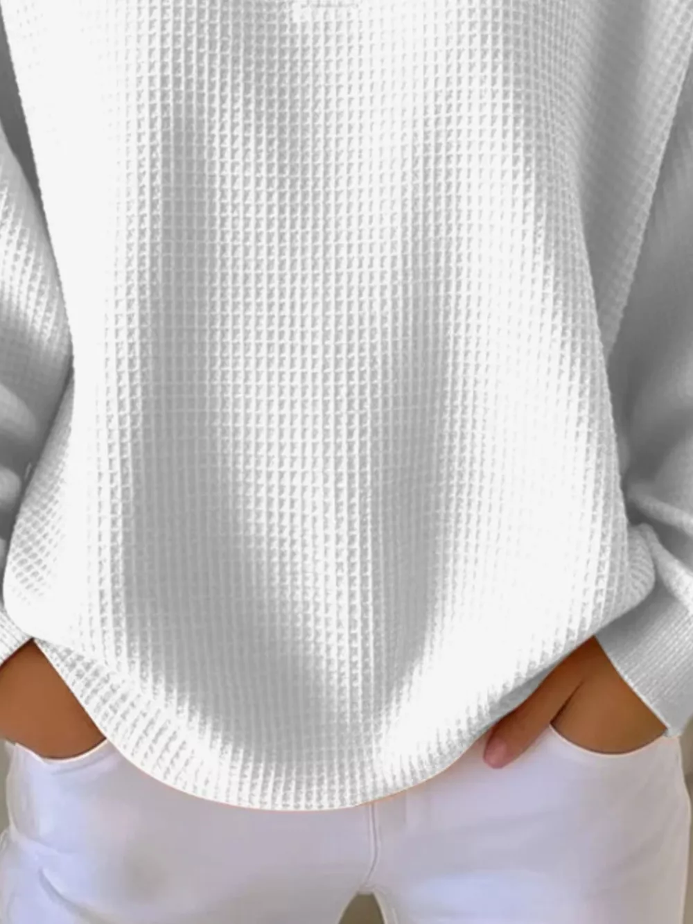 Full Size Waffle Knit Button Detail Top Plus Size, image 3