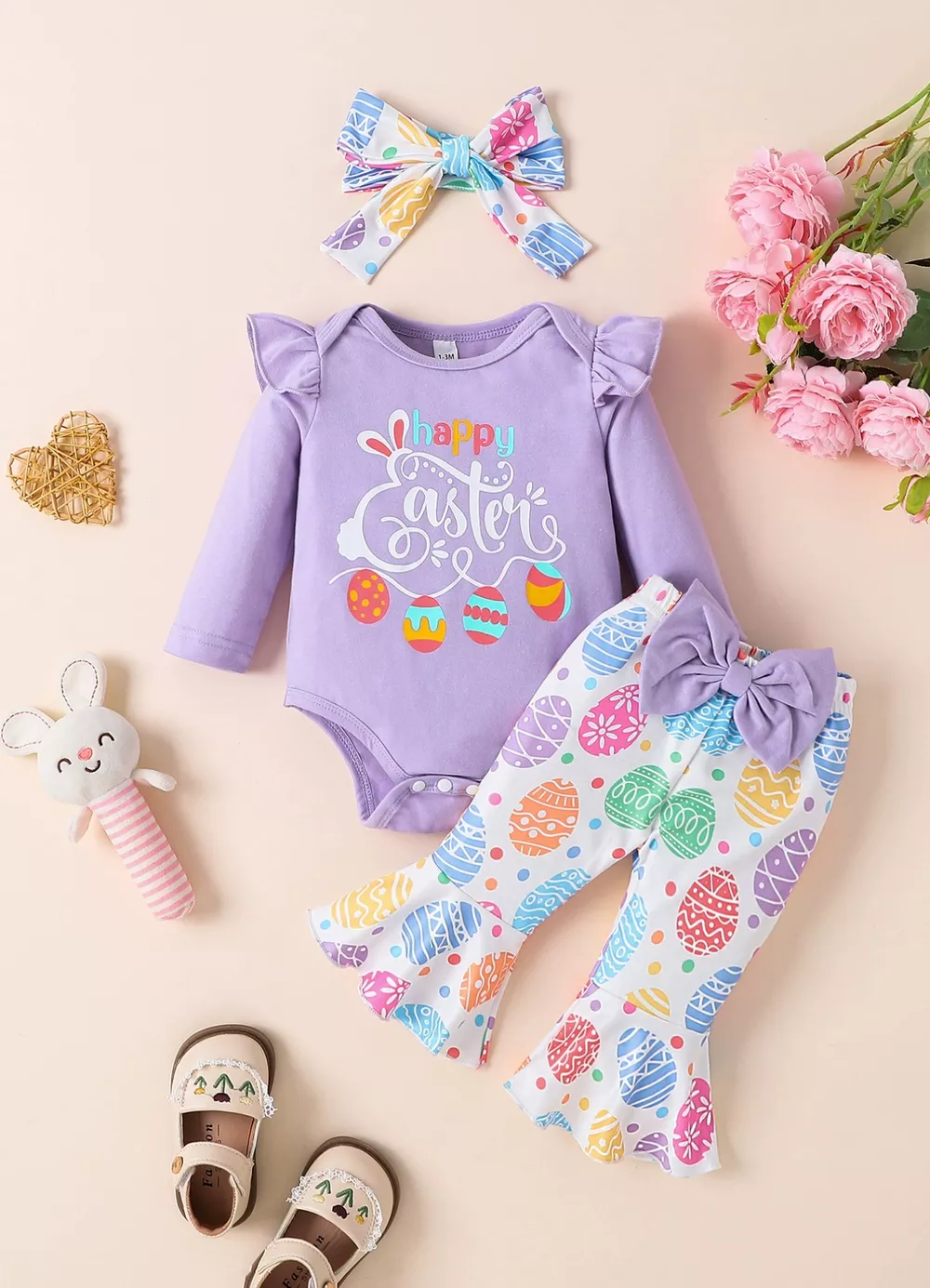 Children's Ruffled Bodysuit and Pants Set with Headband, image 6